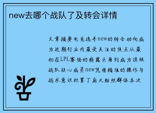 new去哪个战队了及转会详情